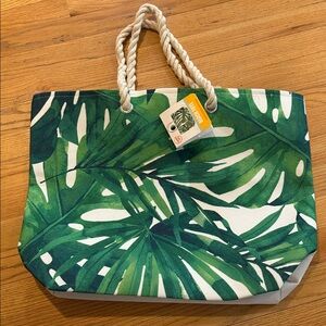 Tropical Green Palm Canvas Beach Tote with Rope Handles